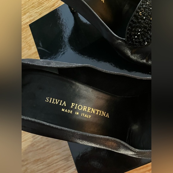 Formal black fabric Silvia Florentina beaded ornament pumps - Picture 2 of 13